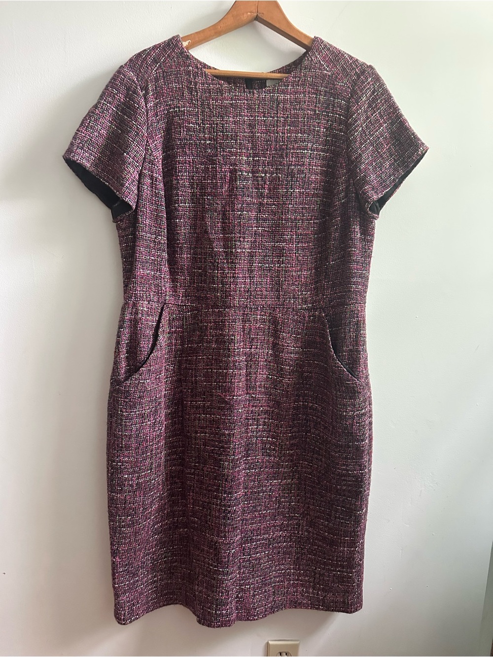 Boden "Smart Day" Plum, Pink and Green Tweed Shift Dress, Size 14L
